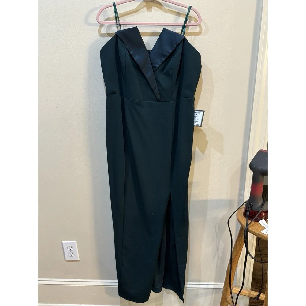 Betsy & Adam Strapless Tuxedo Gown‎ Size 16W Pine Green Formal Cocktail